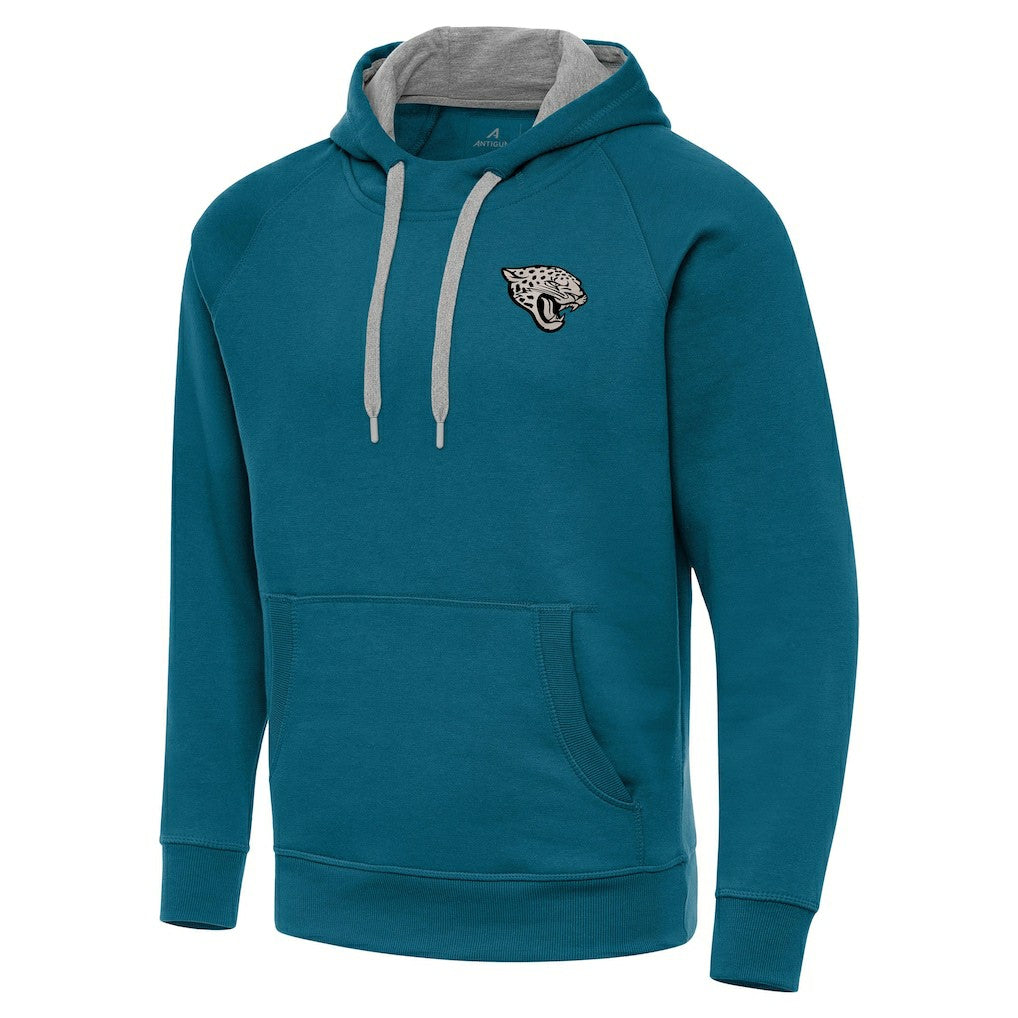 Jacksonville Jaguars Antigua Brushed Carbon Victory Pullover Hoodie - Teal Hoodies