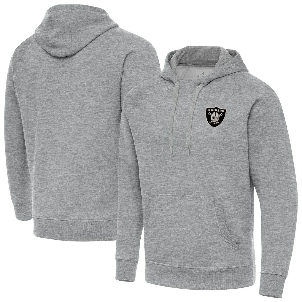Las Vegas Raiders Antigua Brushed Carbon Victory Pullover Hoodie - Heather Gray Hoodies