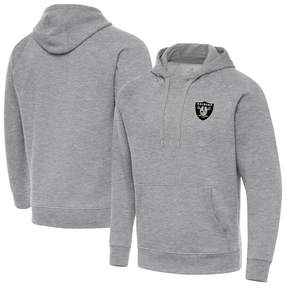 Las Vegas Raiders Antigua Brushed Carbon Victory Pullover Hoodie - Heather Gray Hoodies