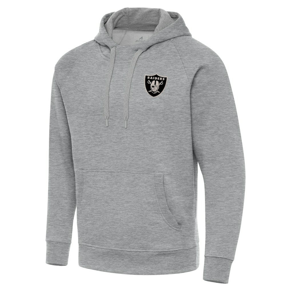 Las Vegas Raiders Antigua Brushed Carbon Victory Pullover Hoodie - Heather Gray Hoodies