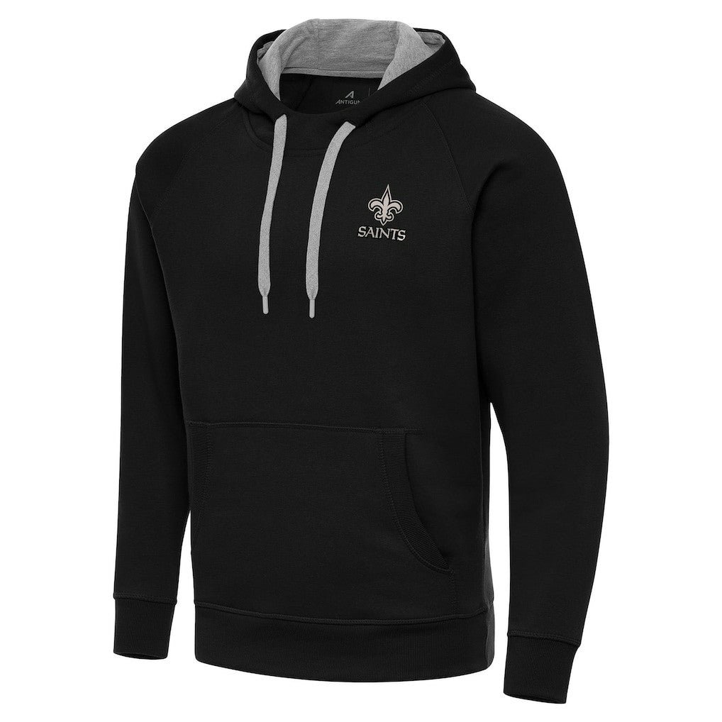 New Orleans Saints Antigua Brushed Carbon Victory Pullover Hoodie - Black Hoodies