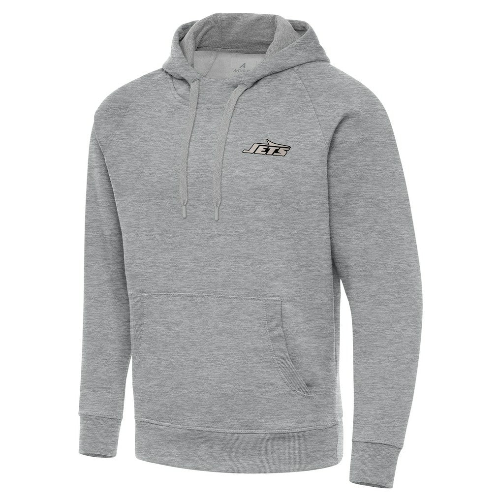 New York Jets Antigua Brushed Carbon Victory Pullover Hoodie - Heather Gray Hoodies