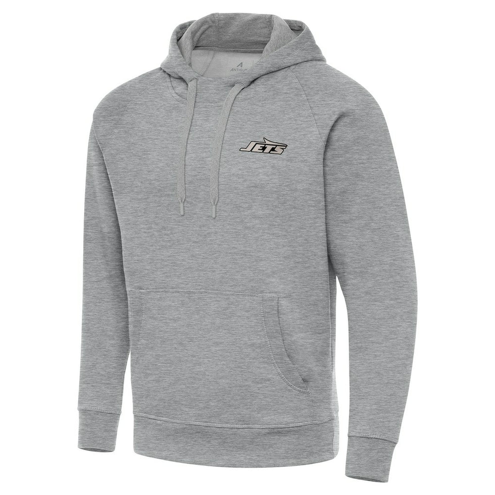 New York Jets Antigua Brushed Carbon Victory Pullover Hoodie - Heather Gray Hoodies