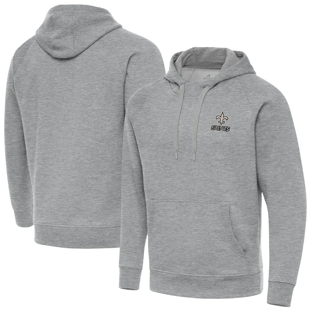 New Orleans Saints Antigua Brushed Carbon Victory Pullover Hoodie - Heather Gray Hoodies
