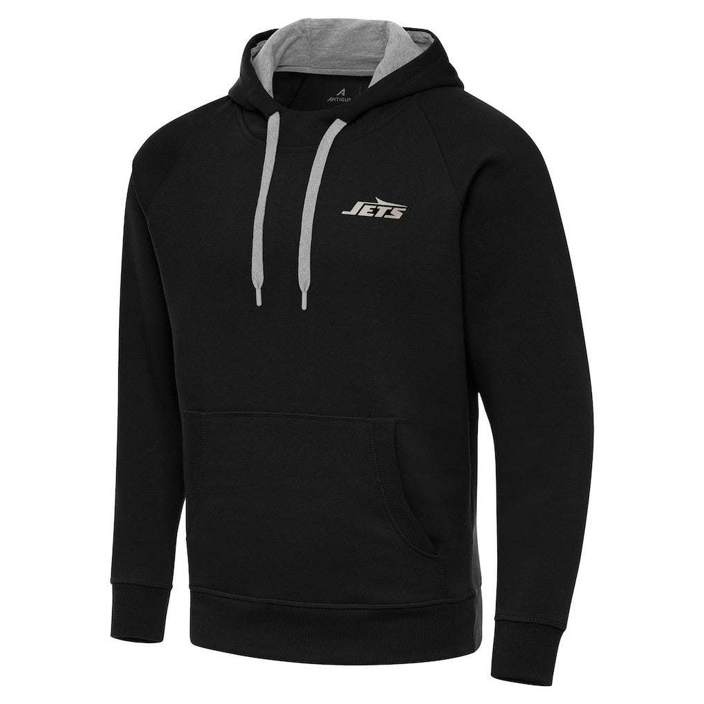 New York Jets Antigua Brushed Carbon Victory Pullover Hoodie - Black Hoodies