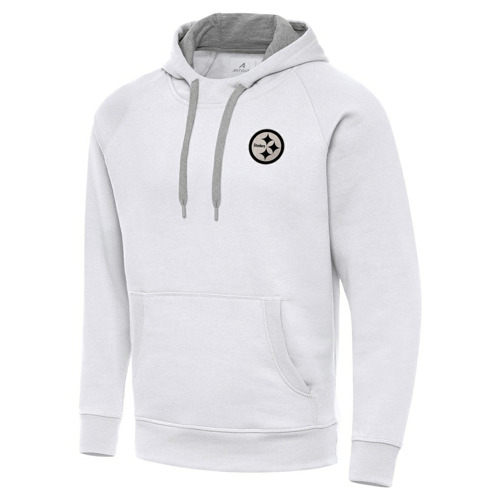 Pittsburgh Steelers Antigua Brushed Carbon Victory Pullover Hoodie - White Hoodies