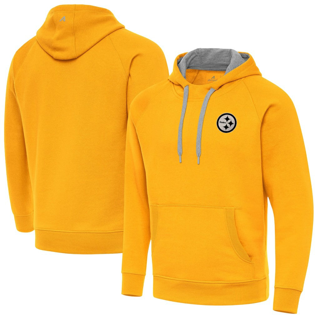 Pittsburgh Steelers Antigua Brushed Carbon Victory Pullover Hoodie - Gold Hoodies