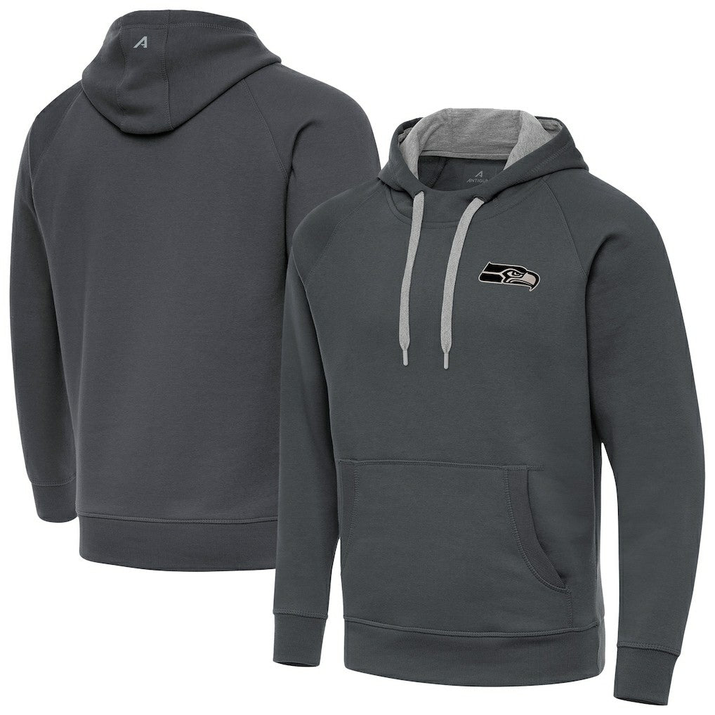 Seattle Seahawks Antigua Brushed Carbon Victory Pullover Hoodie - Charcoal Hoodies