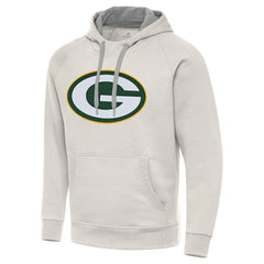 Green Bay Packers Antigua Victory Raglan Pullover Hoodie - Cream Hoodies