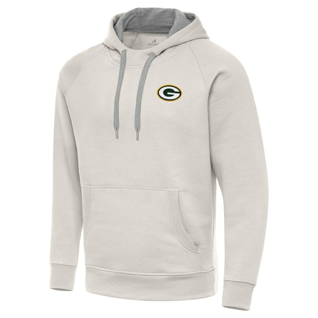 Green Bay Packers Antigua Victory Raglan Pullover Hoodie - Cream Hoodies