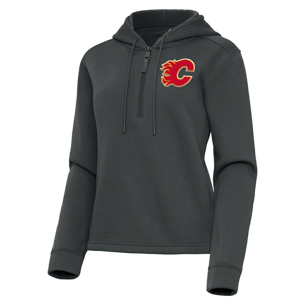 Calgary Flames Antigua Women's Contemporary Quarter-Zip Hoodie - Pewter | US 202370502