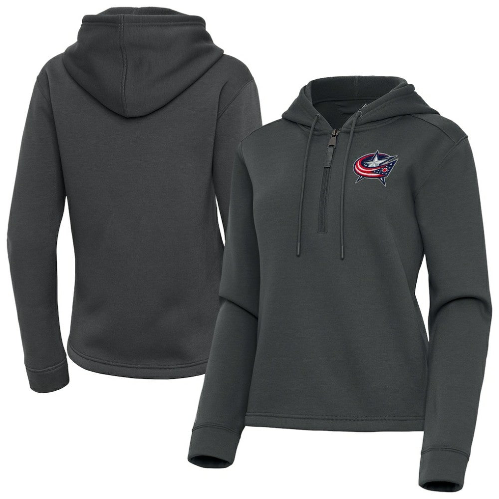Columbus Blue Jackets Antigua Women's Contemporary Quarter-Zip Hoodie - Pewter | US 202370529