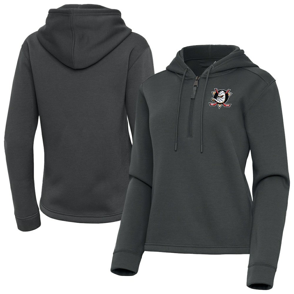 Anaheim Ducks Antigua Women's Contemporary Quarter-Zip Hoodie - Pewter | US 202370532
