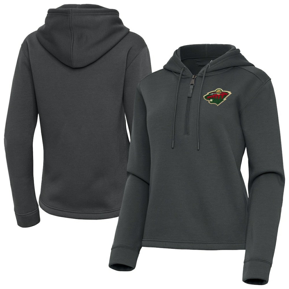 Minnesota Wild Antigua Women's Contemporary Quarter-Zip Hoodie - Pewter | US 202370552
