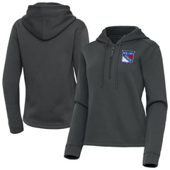 New York Rangers Antigua Women's Contemporary Quarter-Zip Hoodie - Pewter | US 202370566