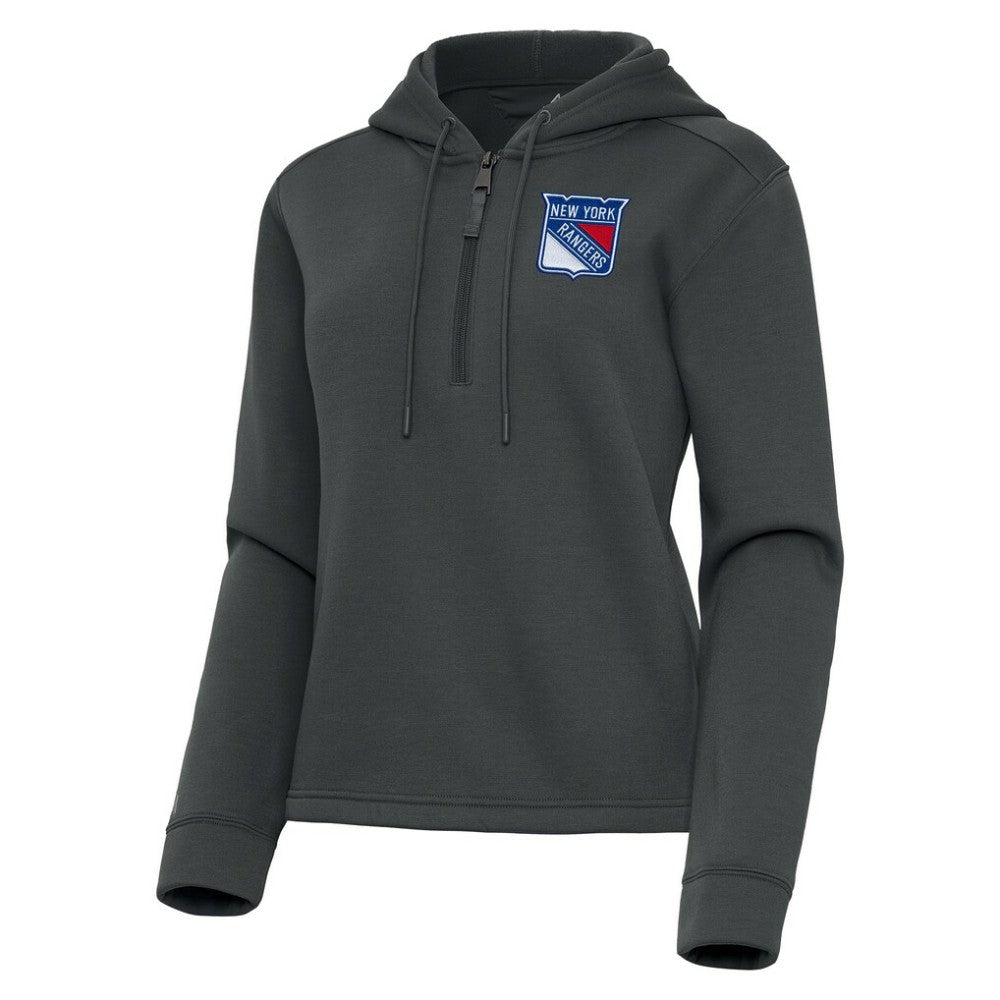 New York Rangers Antigua Women's Contemporary Quarter-Zip Hoodie - Pewter | US 202370566