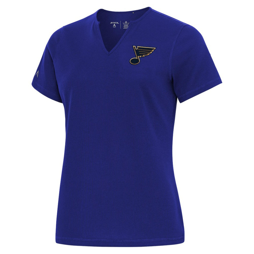 St. Louis Blues Antigua Traveler Rib V-Neck T-Shirt - Blue | US 202370837