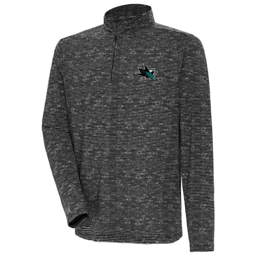Men's San Jose Sharks Antigua Determined Quarter-Zip Sweatshirt - Heather Black | US 202370863
