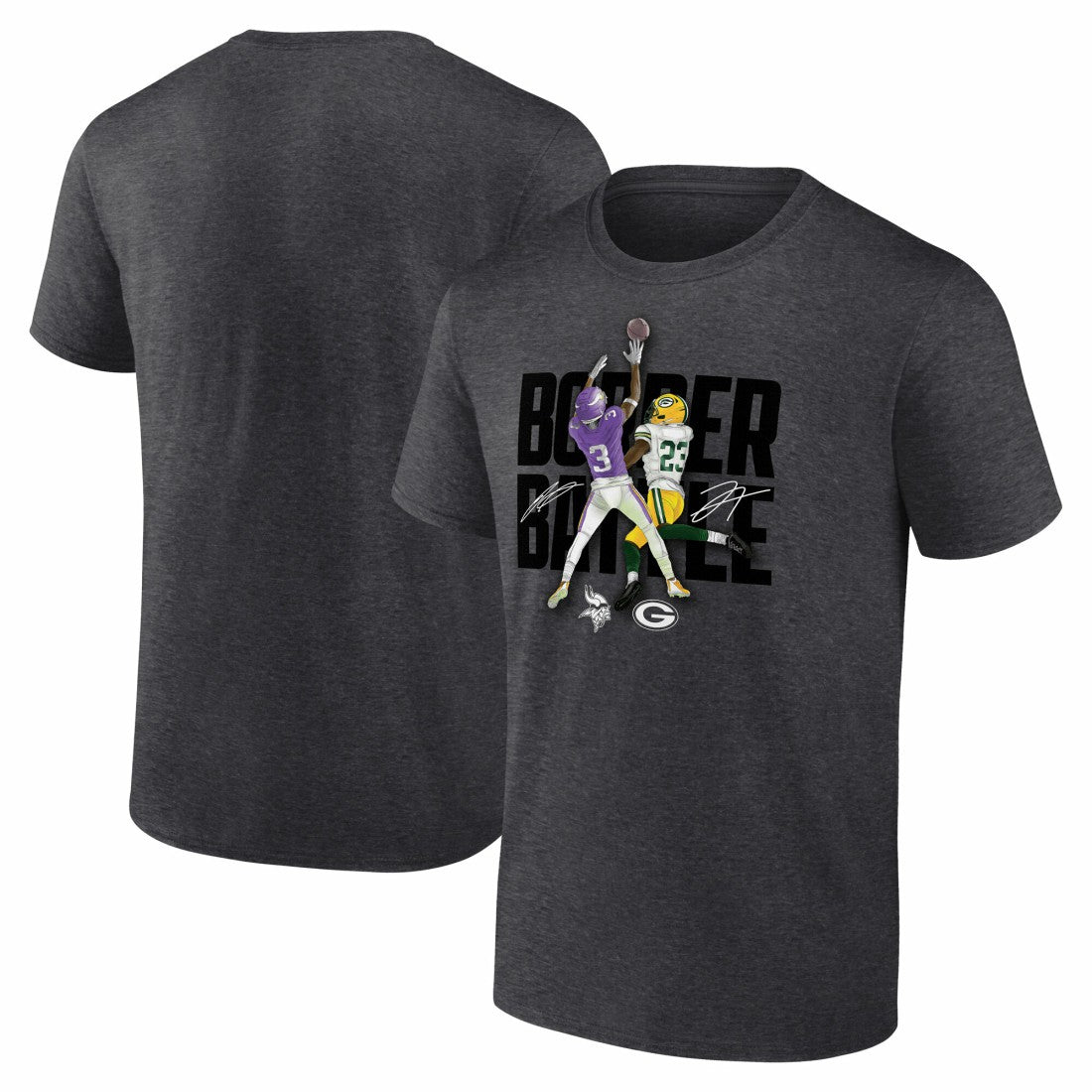 Jordan Addison & Jaire Alexander Minnesota Vikings vs. Green Bay Packers Border Battle Player T-Shirt - Charcoal T-shirts
