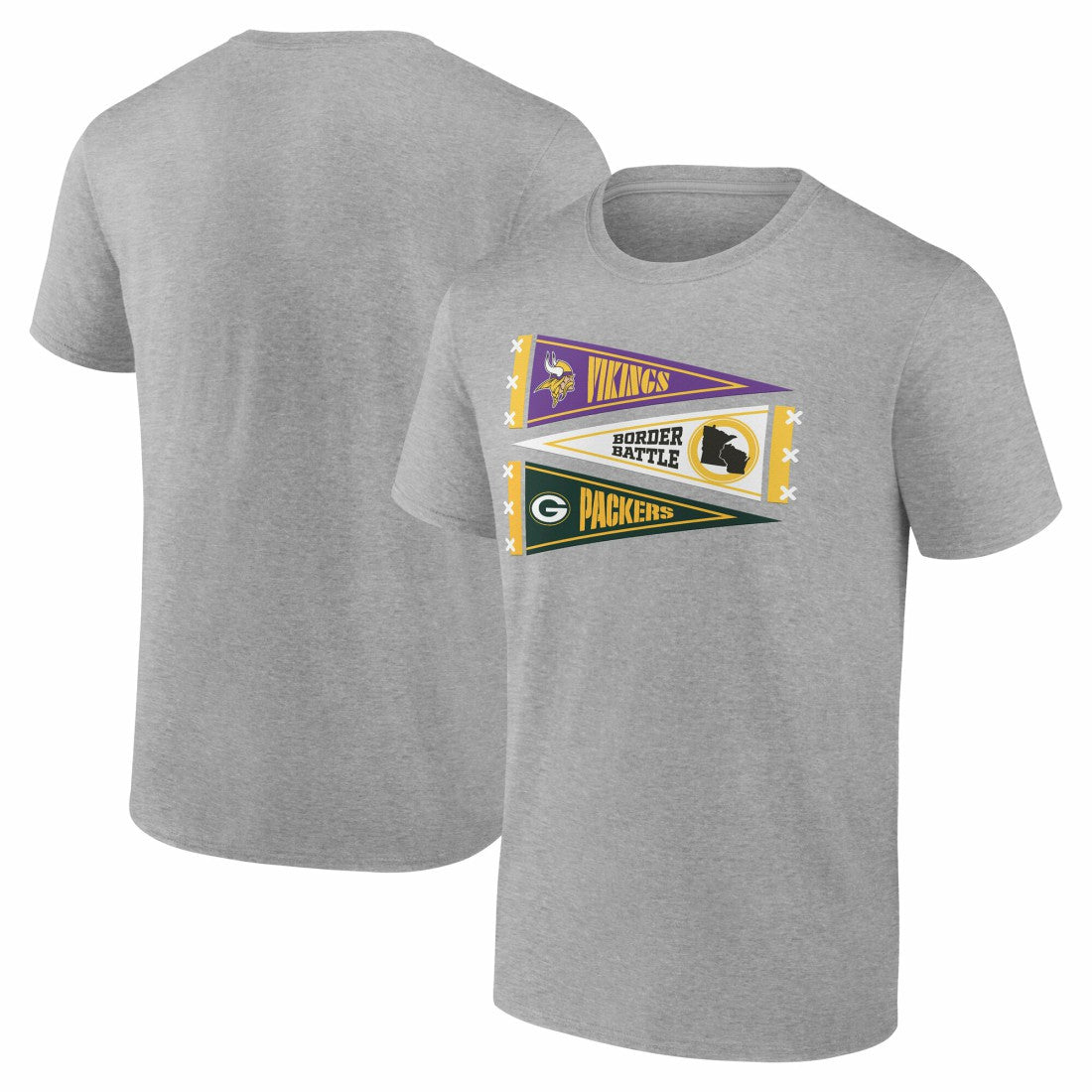 Minnesota Vikings vs. Green Bay Packers Border Battle Pennant T-Shirt - Heather Gray T-shirts