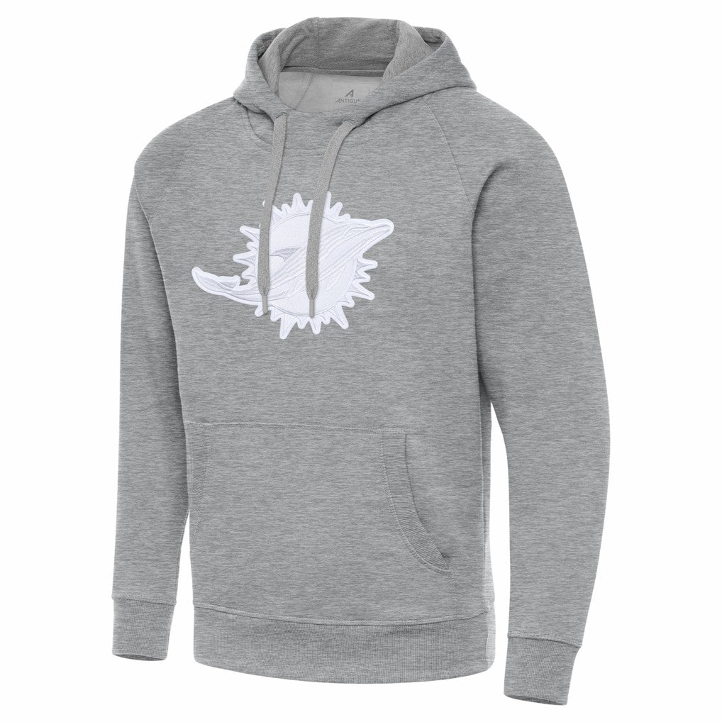 Miami Dolphins Antigua Victory Pullover Hoodie - Heather Gray Hoodies