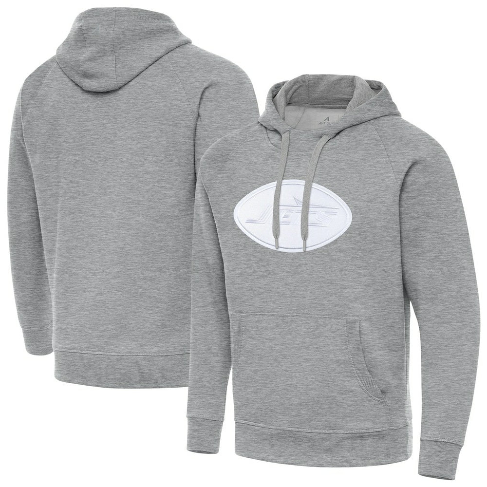 New York Jets Antigua Victory Pullover Hoodie - Heather Gray Hoodies