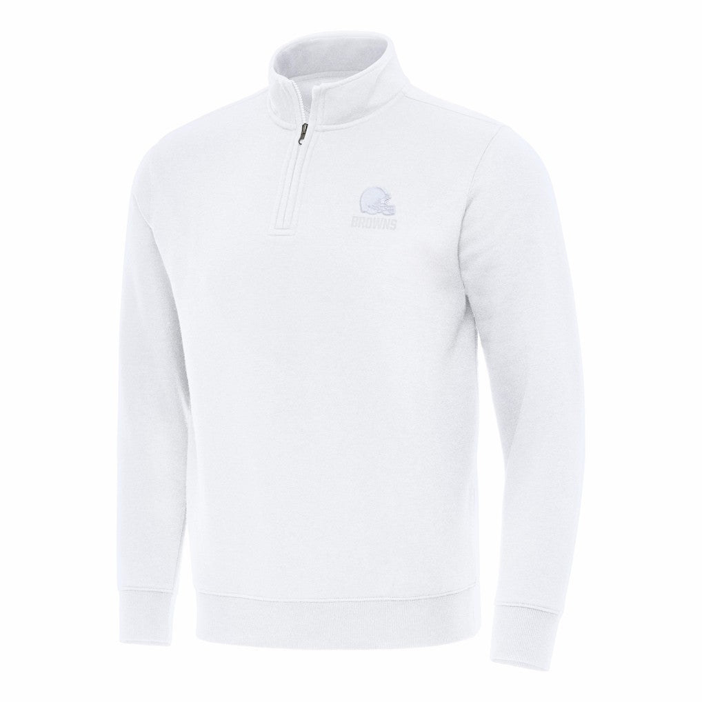 Cleveland Browns Antigua Victory Quarter-Zip Top - White Tops