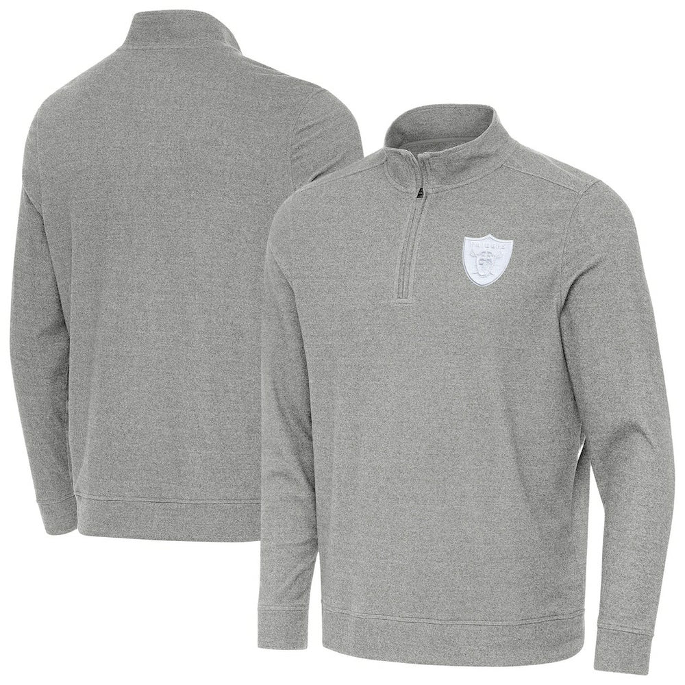 Las Vegas Raiders Antigua Subtle Quarter-Zip Top - Heather Gray Tops