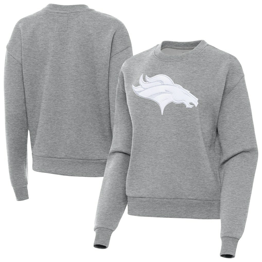 Denver Broncos Antigua Women's Victory Pullover Sweatshirt - Heather Gray Pullover