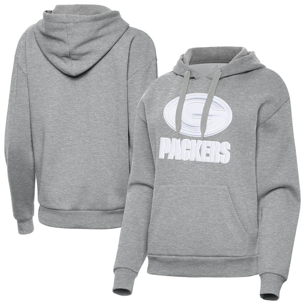 Green Bay Packers Antigua Women's Victory Pullover Hoodie - Heather Gray Hoodies