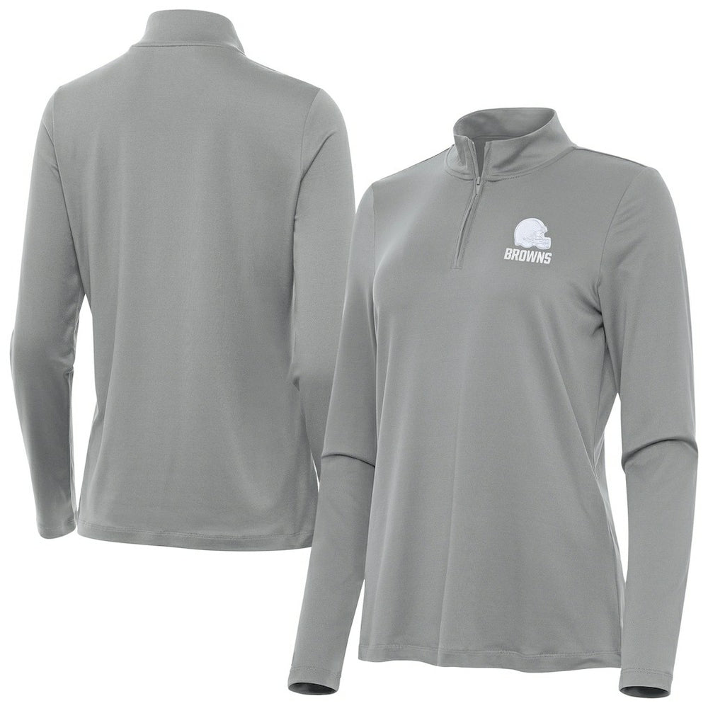 Cleveland Browns Antigua Women's Reprocess Quarter-Zip Top - Gray Tops