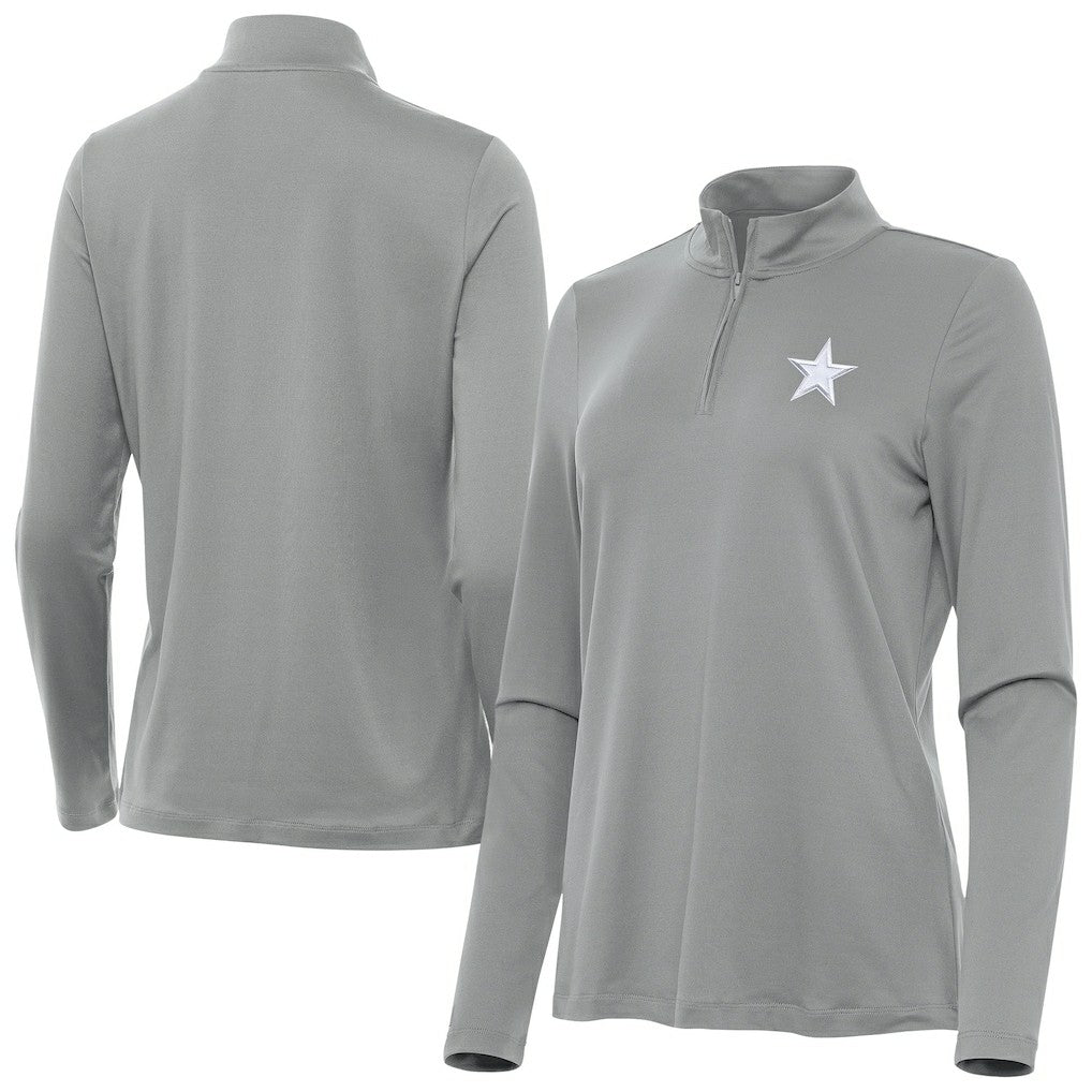 Dallas Cowboys Antigua Women's Reprocess Quarter-Zip Top - Gray Tops
