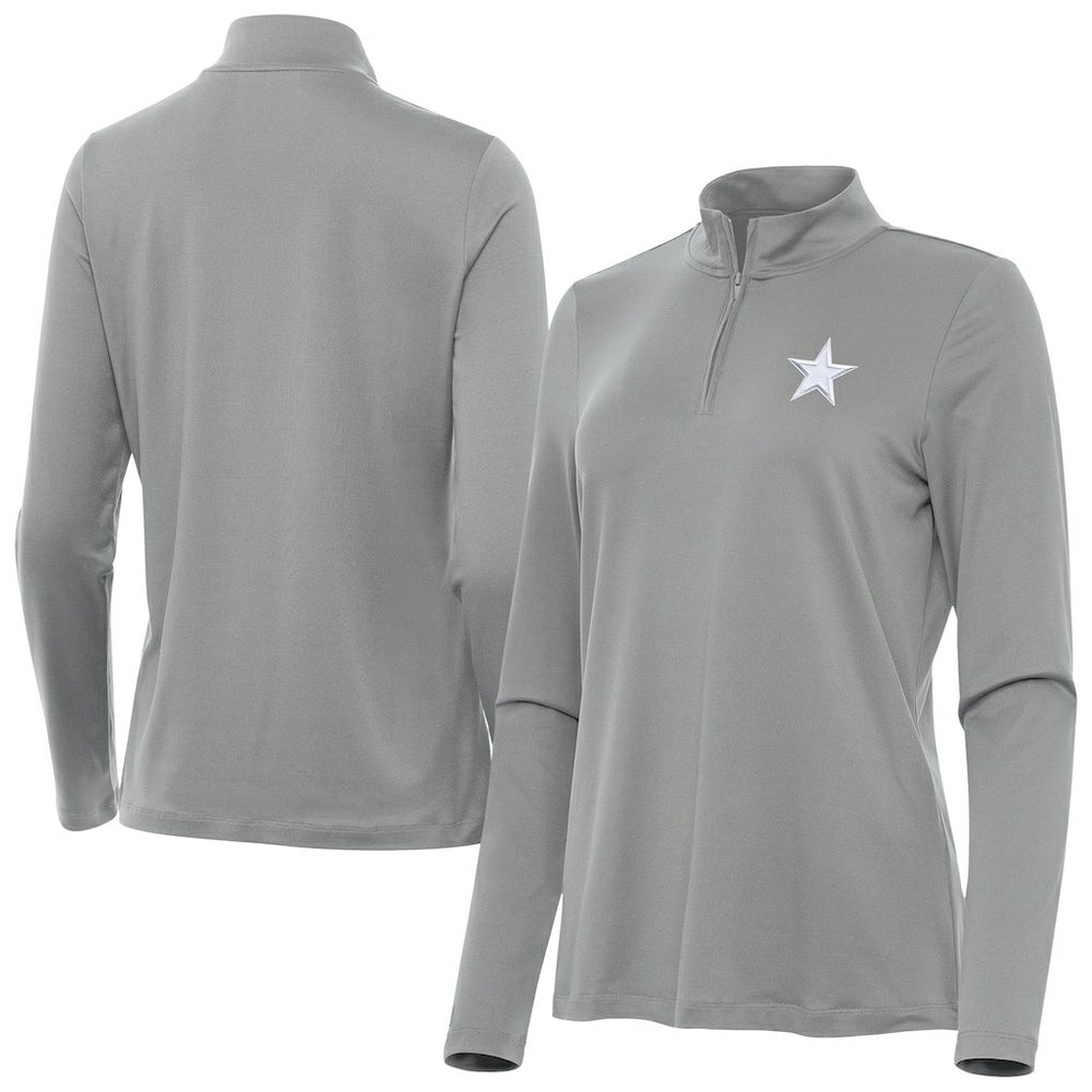 Dallas Cowboys Antigua Women's Reprocess Quarter-Zip Top - Gray Tops