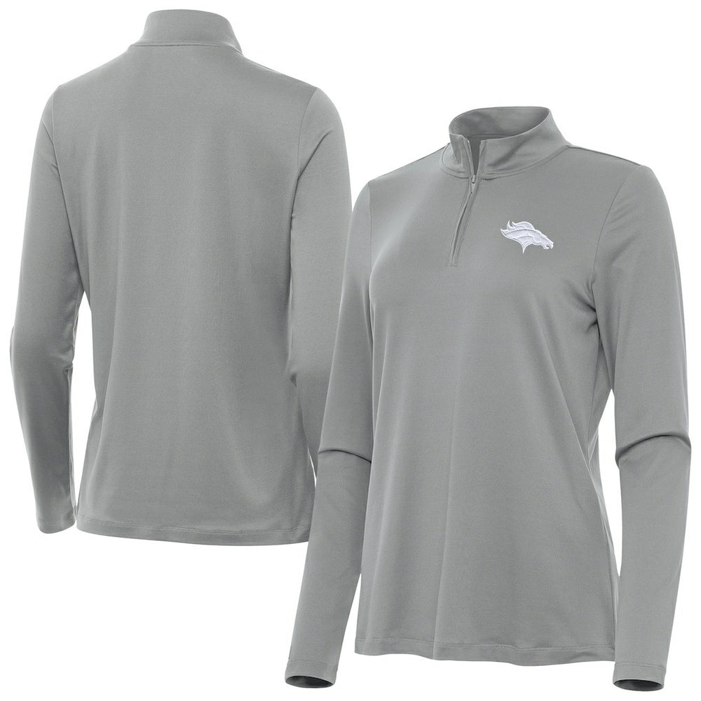 Denver Broncos Antigua Women's Reprocess Quarter-Zip Top - Gray Tops