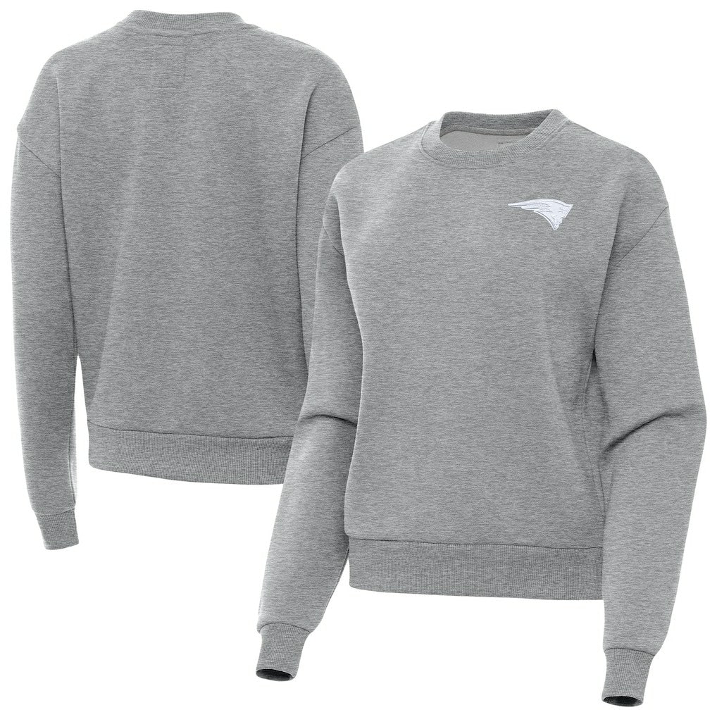 New England Patriots Antigua Women's Victory Crew Pullover Sweatshirt - Heather Gray Pullover
