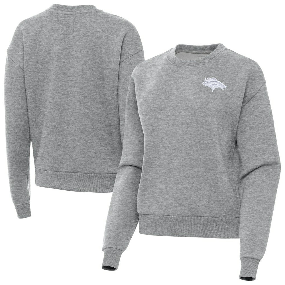 Denver Broncos Antigua Women's Victory Crew Pullover Sweatshirt - Heather Gray Pullover