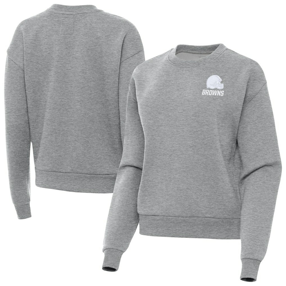 Cleveland Browns Antigua Women's Victory Crew Pullover Sweatshirt - Heather Gray Pullover