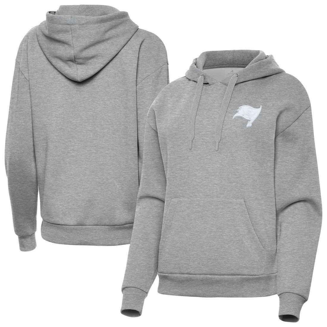 Tampa Bay Buccaneers Antigua Women's Victory Pullover Hoodie - Heather Gray Hoodies