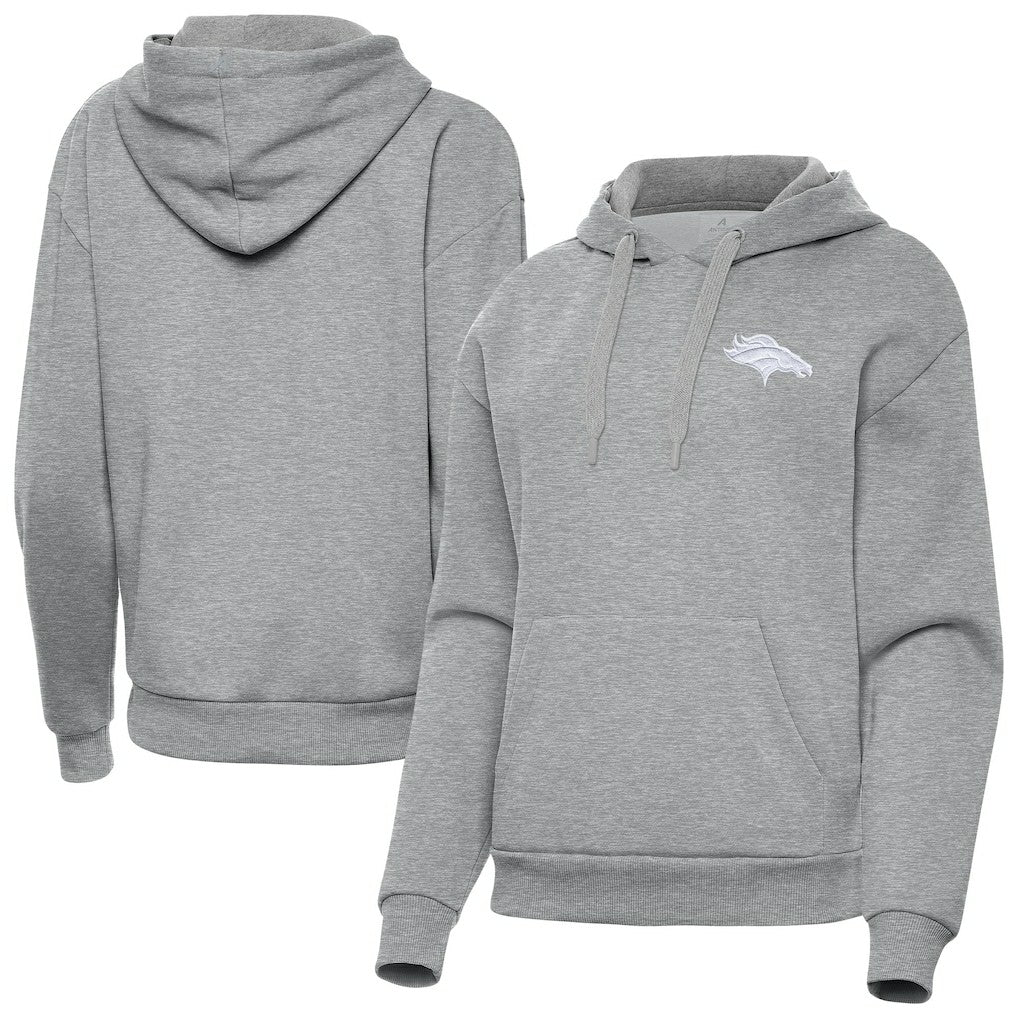 Denver Broncos Antigua Women's Victory Pullover Hoodie - Heather Gray Hoodies
