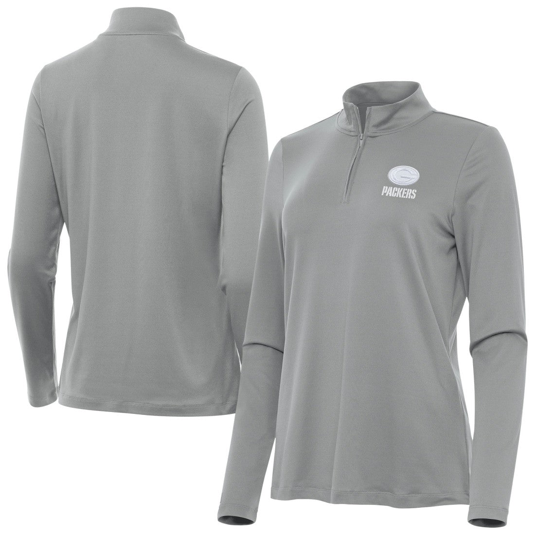 Green Bay Packers Antigua Women's Reprocess Quarter-Zip Top - Gray Tops