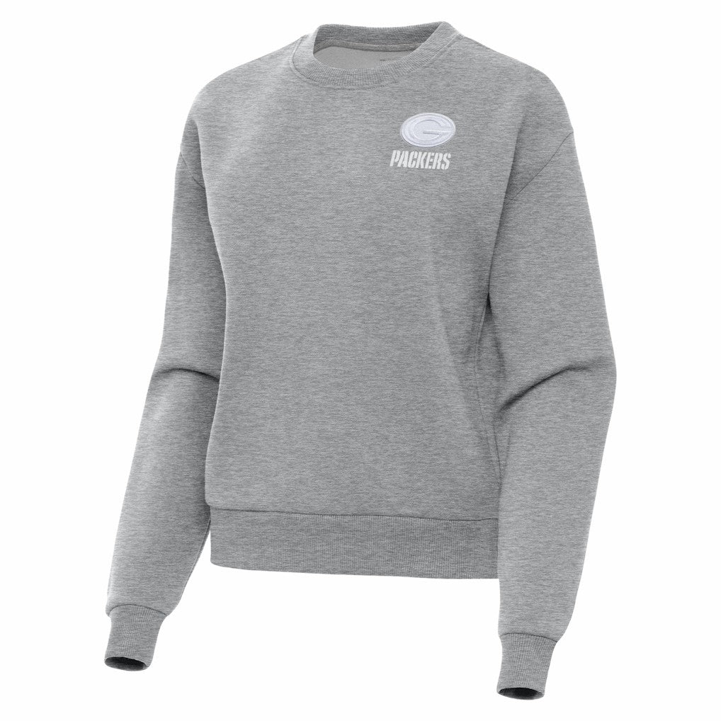 Green Bay Packers Antigua Women's Victory Crew Pullover Sweatshirt - Heather Gray Pullover
