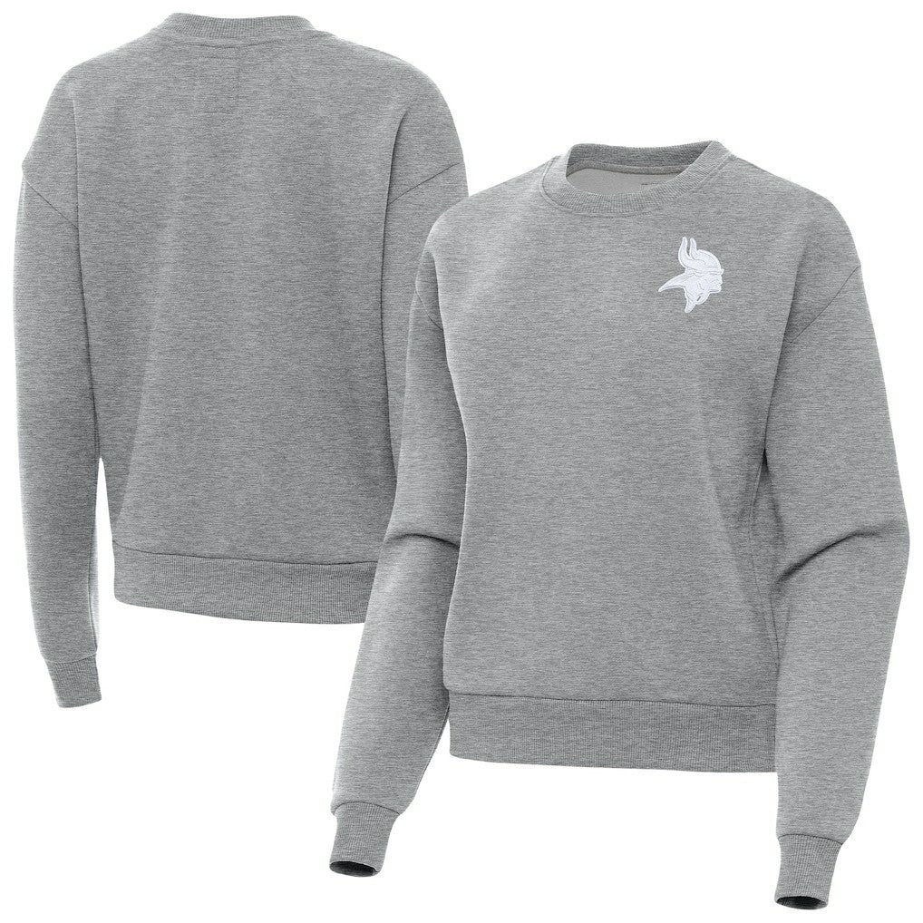Minnesota Vikings Antigua Women's Victory Crew Pullover Sweatshirt - Heather Gray Pullover