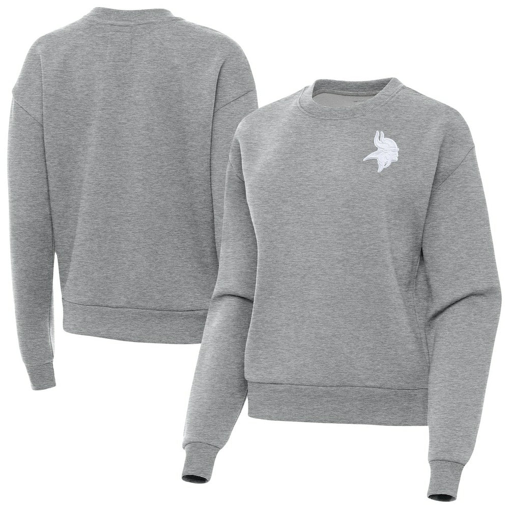 Minnesota Vikings Antigua Women's Victory Crew Pullover Sweatshirt - Heather Gray Pullover