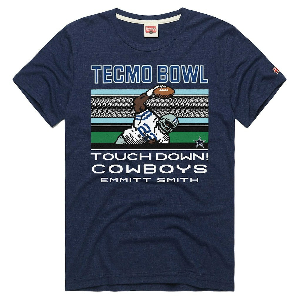 Emmitt Smith Dallas Cowboys Homage Unisex Tecmo Bowl Retired Player Graphic Tri-Blend T-Shirt - Navy T-shirts