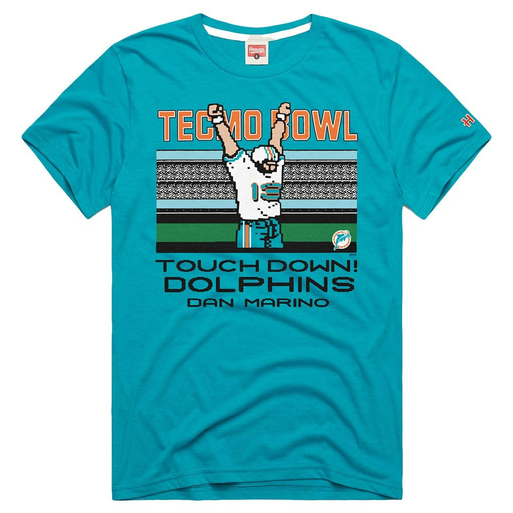 Dan Marino Miami Dolphins Homage Unisex Tecmo Bowl Retired Player Graphic Tri-Blend T-Shirt - Aqua T-shirts
