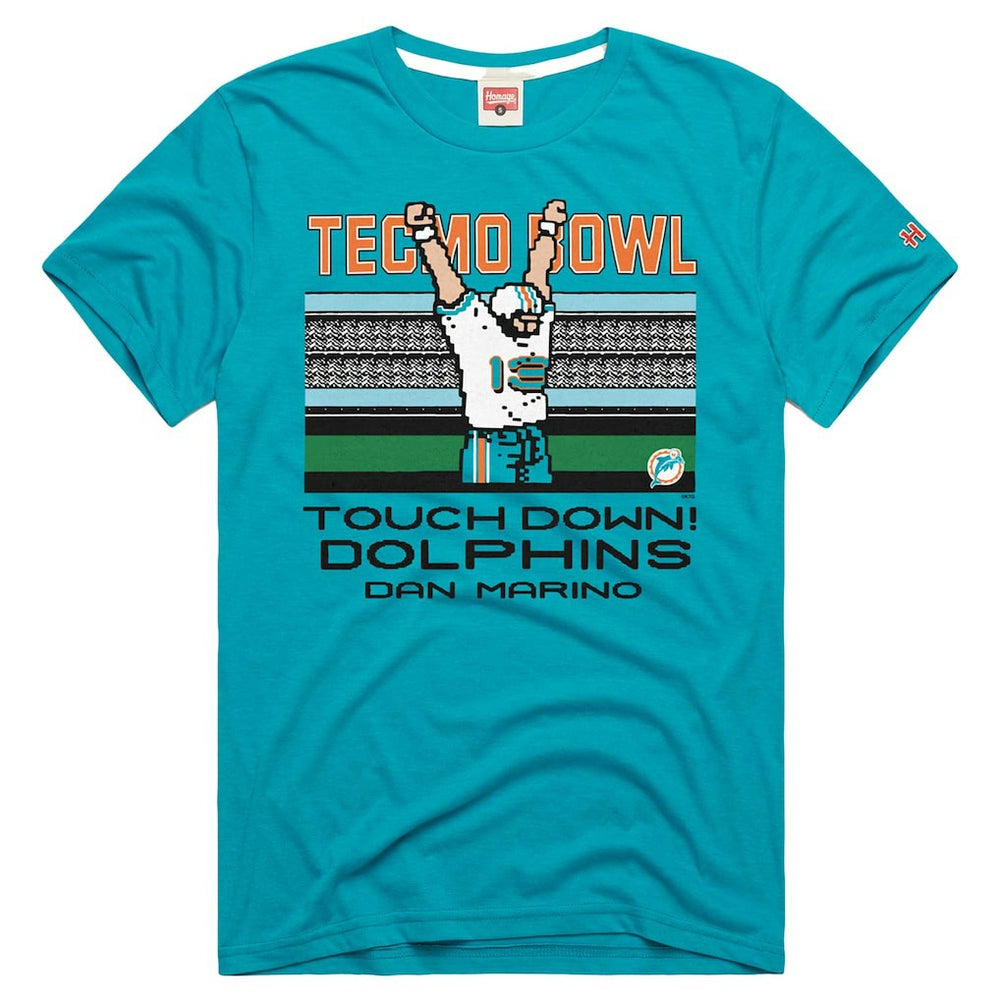 Dan Marino Miami Dolphins Homage Unisex Tecmo Bowl Retired Player Graphic Tri-Blend T-Shirt - Aqua T-shirts