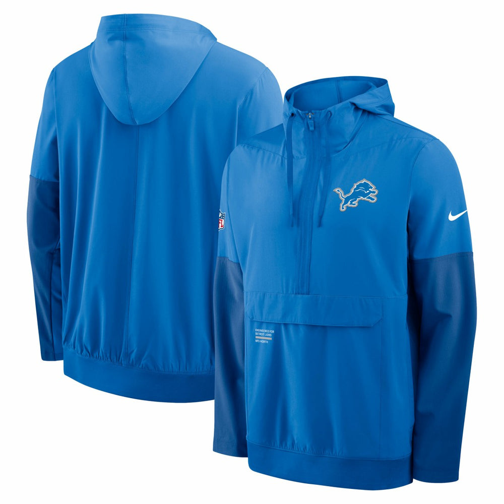 Detroit Lions Sideline Anorak Half-Zip Hoodie Jacket - Blue Hoodies