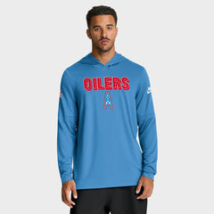 Tennessee Titans Sideline Oilers Throwback Dri-FIT Long Sleeve Hoodie T-Shirt - Light Blue Hoodies