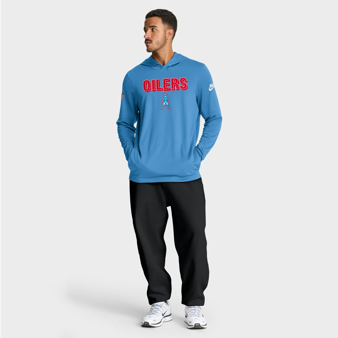 Tennessee Titans Sideline Oilers Throwback Dri-FIT Long Sleeve Hoodie T-Shirt - Light Blue Hoodies