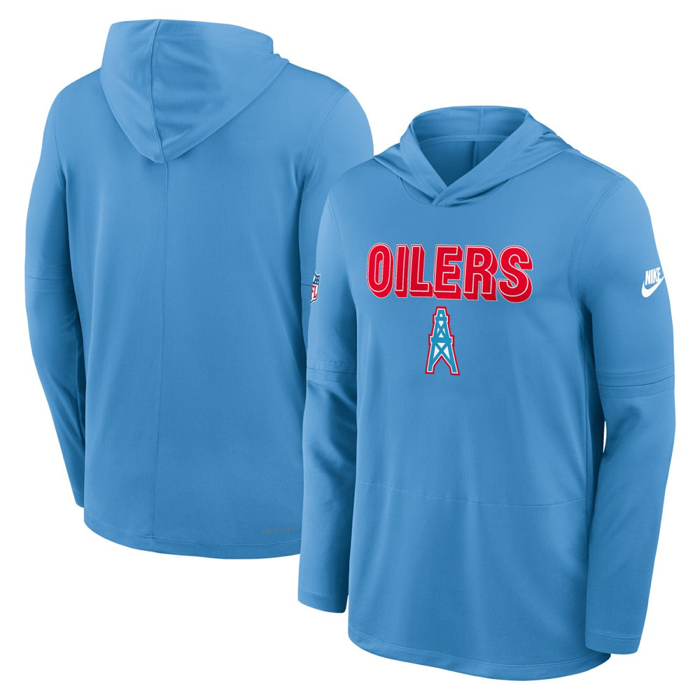 Tennessee Titans Sideline Oilers Throwback Dri-FIT Long Sleeve Hoodie T-Shirt - Light Blue Hoodies